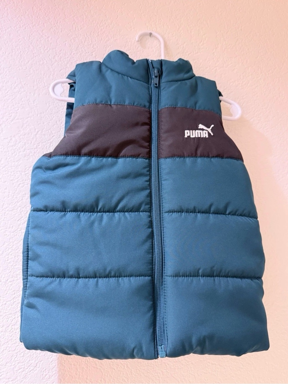 PUMA Kids Puffer Vest 3T Teal Black Colorblock Full Zip Quilted Sleeveless